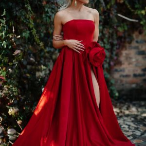 Red Satin Flower Gown