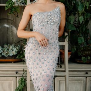 Strapless Mesh Rhinestone Dress