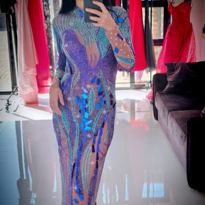 Blue rhinestone mirror dress