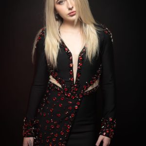 Black and Red Rhinestone Mini Dress